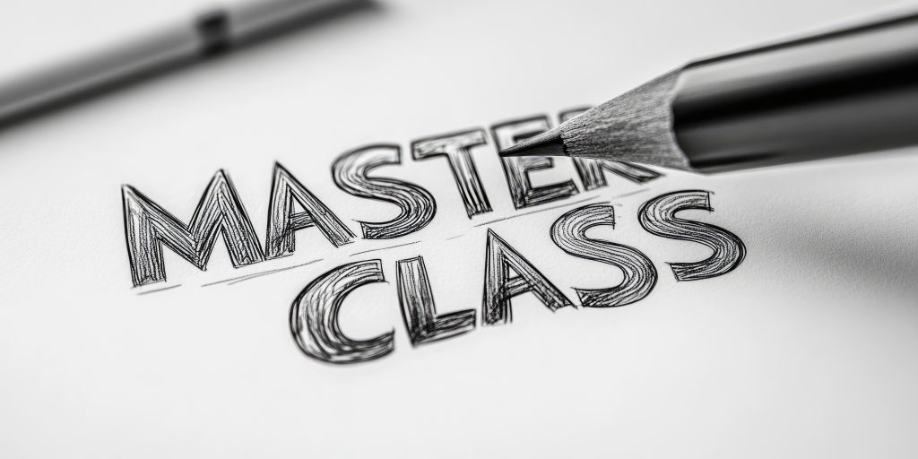 Bleistift schreibt den Schriftzug „Master Class“ auf Papier; Symbol für Weiterbildung, Expertenwissen und strukturierte Wissensvermittlung.