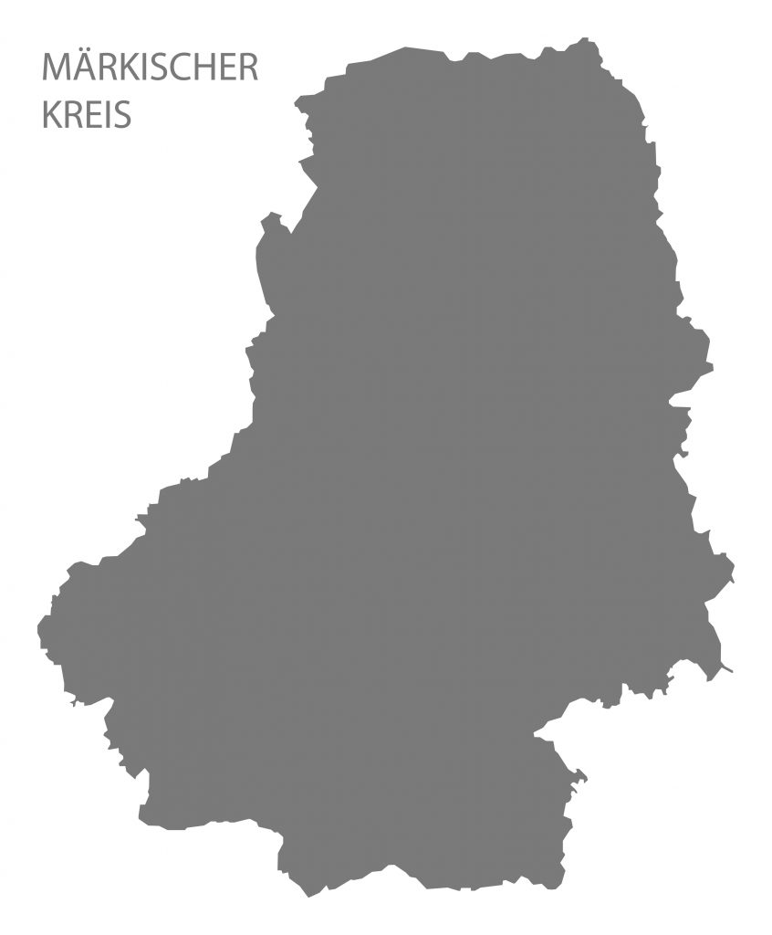 Karte des Märkischen Kreises als graue Umrissdarstellung; regionale Übersicht zur Standort- und Immobilienanalyse im Märkischen Kreis.